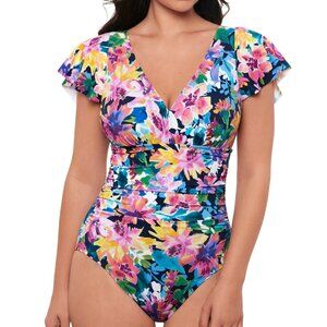 Swim Solutions Garden Dreams Flutter-Sleeve One-Piece Swimsuit